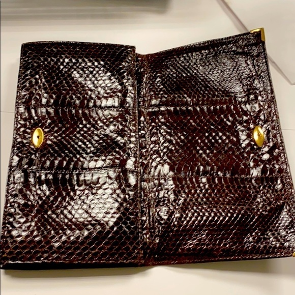 Dark Brown Snakeskin Envelope Clutch Bag Purse - Picture 2 of 13